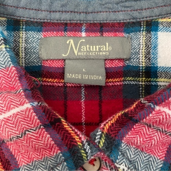 Naturals Shirt Plaid 100% Cotton Button Down with Front Pockets Size L - Picture 4 of 8